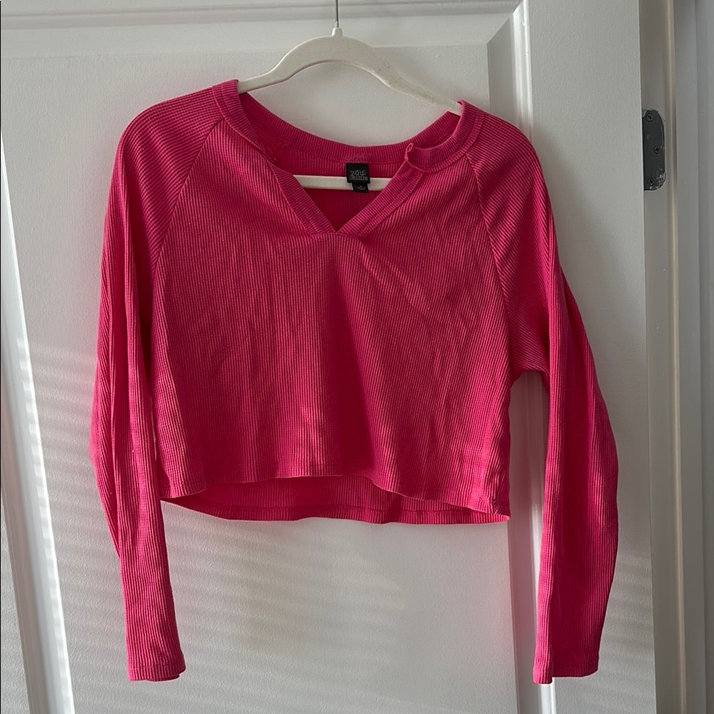 Women's Pink Long Sleeve Cropped Shirt